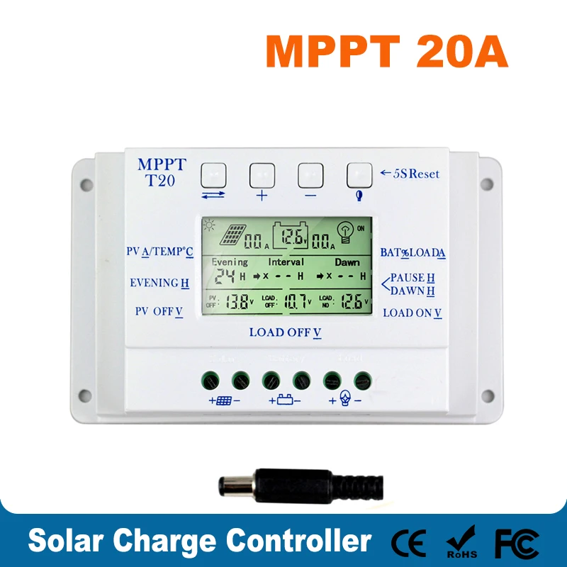 

U40 MPPT T20 Solar Charge Controller 12V 24V Auto MPPT+PWM 20A 260W LCD Display Solar Panel Battery Regulator Max PV 48V