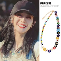 korean wave summer new glass colored beaded necklace bohemian fashion ins trend accessories millet beads pentagram jewelry gift