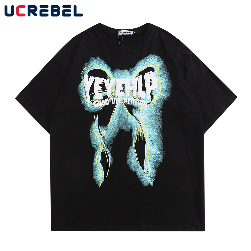 

Bow-knot Print Short Sleeve T-shirt Mens Summer Loose Casual Cotton Tee Streetwear Basic Round Neck Half-Sleeve Top Men
