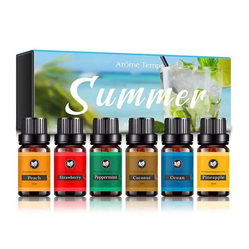 

Essential Oils Set High Grade Fragrance Oils Aromatherapy Oils Gift Set 6 X 10ml Peach Coconut Strawberry Peppermint Ocean