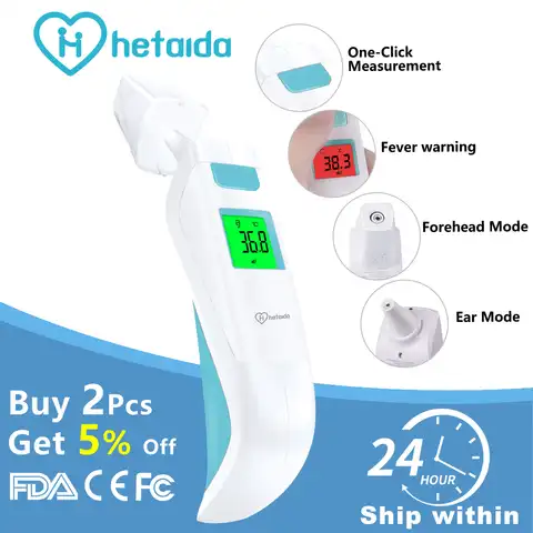 Инфракрасный термометр HeTaiDa, цифровой Бесконтактный медицинский термометр для измерения температуры лба и уха для детей и взрослых