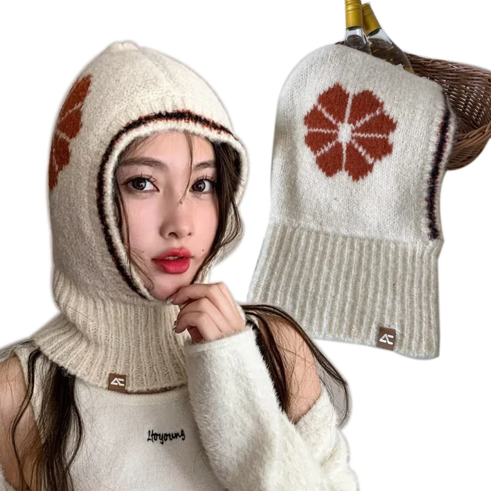 

2023 High quality Women Wool Knitted Hat Balaclava Cap Autumn Winter Hats Korean Designer Warm Pullover Snood Beanie Bonnet