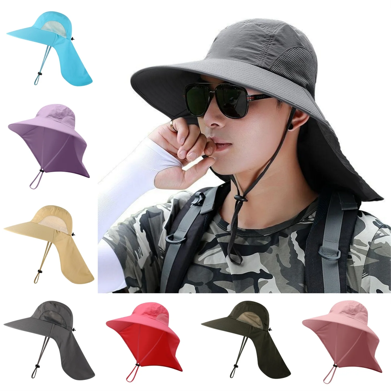 

Bucket Hat Wide Brim Foldable Outdoor Sunscreen Hat Sunscreen Neck Protector Unisex Climb Tour Fishing Run Fisherman Foldable