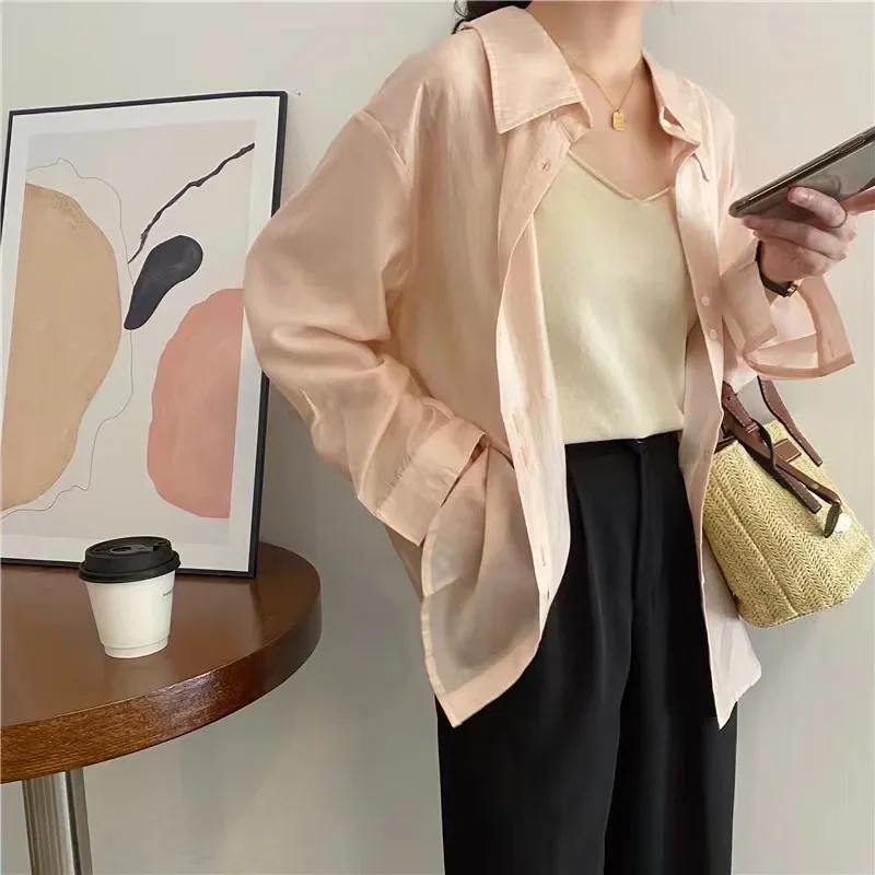 Лето 2024 новая легкая свободная рубашка с длинными рукавами женская