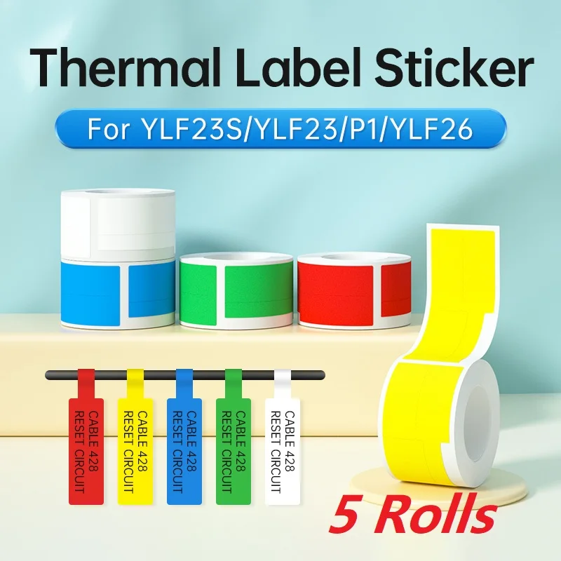 

Innifun 5 Colors of Thermal Synthetic Label Sticker 5Rolls Waterproof Scratch Resistent For Identify Cabel ID