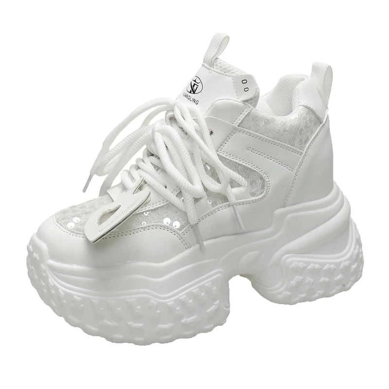 Женские кожаные кроссовки на платформе