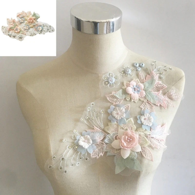 

H9ED 1Pc DIY Sewing Crafts 3D Flower Mesh Applique Bridal Dress Clothing Accessories