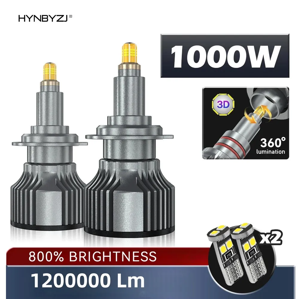 

HYNBYZJ H7 Светодиодная лампа для фар 1000 Вт 6000 К 6 боковых чипов CSP для светодиодных автомобильных фар Автодиод 360 Turbo LED 12 В Автомобильный