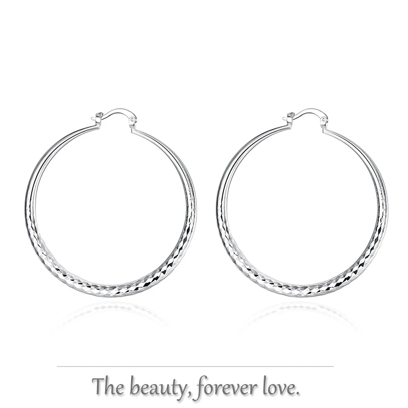 

Geometric Pattern Hoop 925 Sterling Silver Earrings Exotic Jewelry For Lady Women Girls Fashion Party Wedding Christmas Gifts