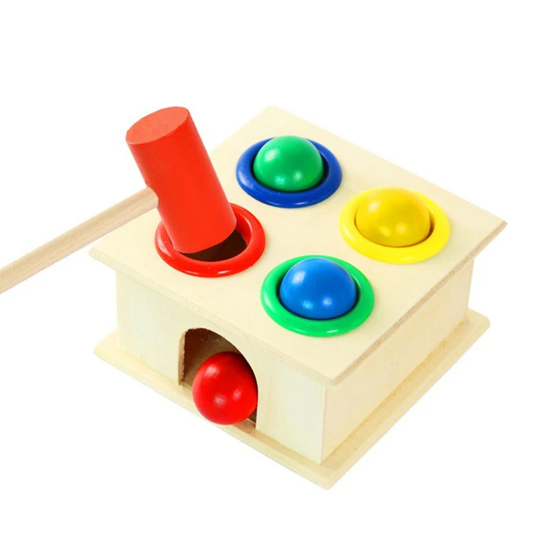 

Montessori Wooden Hammering Ball Game Toys For Children Educational Pounding Toy Learning Colors Counting For Kids 2-6 Years Old