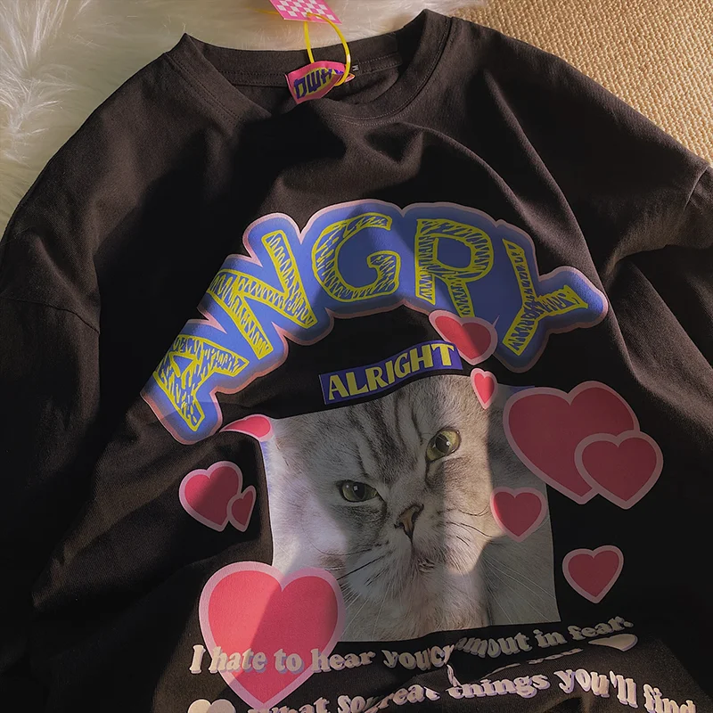 

Japanese Cat Cartoon Printed Loose Oversized Hoodies Women Sweatshirt Kawaii Clothes Long Sleeve Thin Spring Korean Fashion Tops