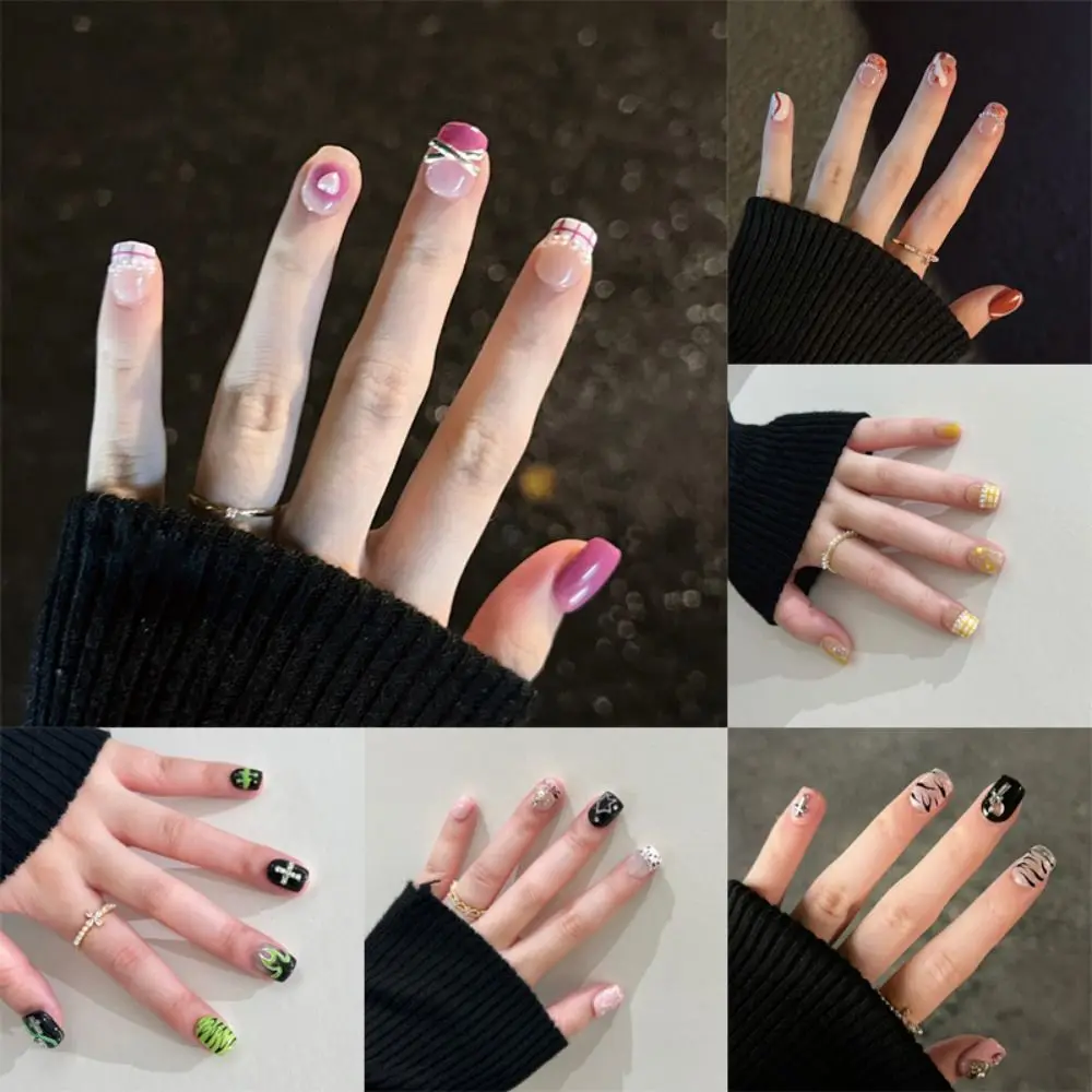

Nail Tips Press on Nails Fake Nials DIY Rhinestone False Nails Heart Short French