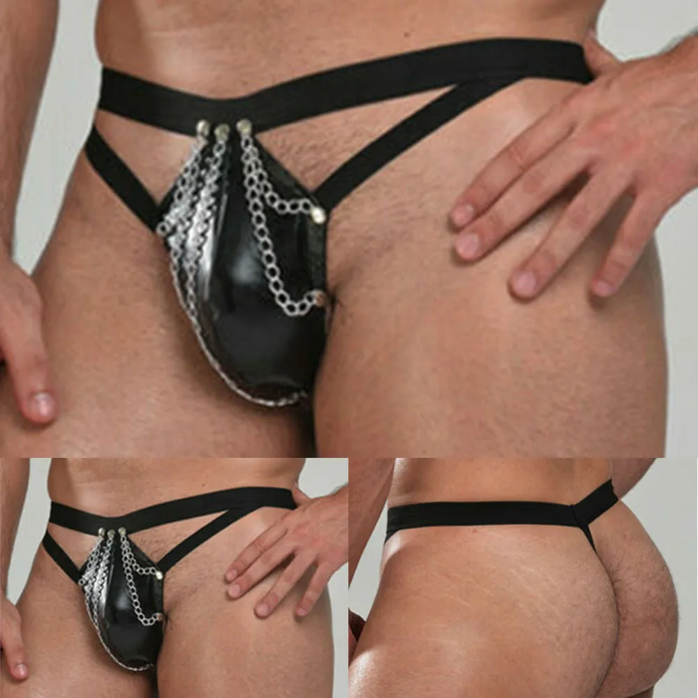 

Men Faux Leather Ring Thong Underwear Brief G-String Underpants Boxer Male Nightclub Clothes Sissy Panties Gay Lingerie