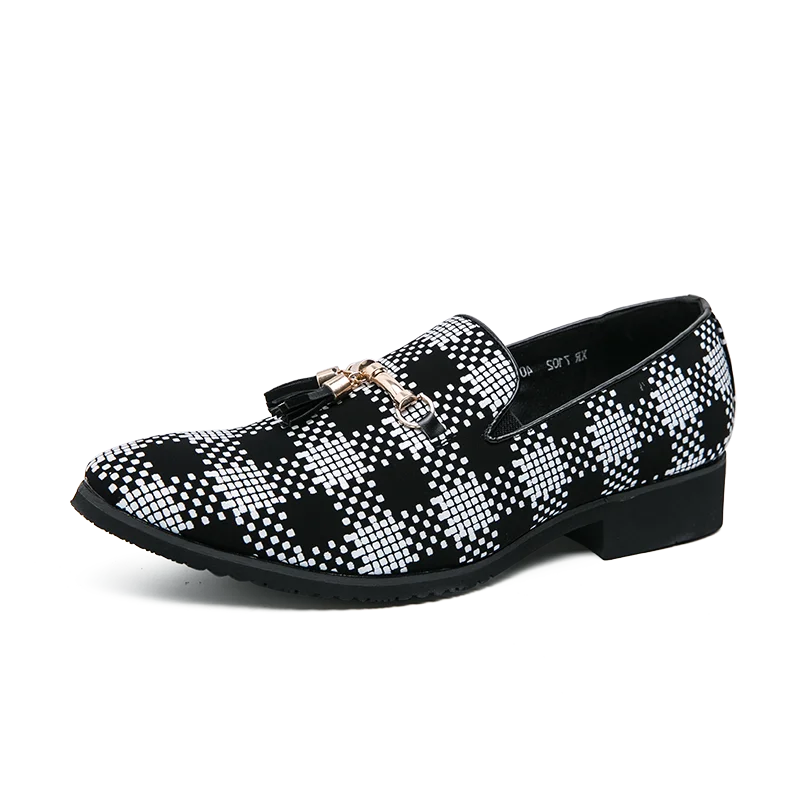 

Men's Casual Leather Shoes PU Fabric Checkered Pattern Shoes Fashion Slip-On Shoes Men Comfortable and Breathable