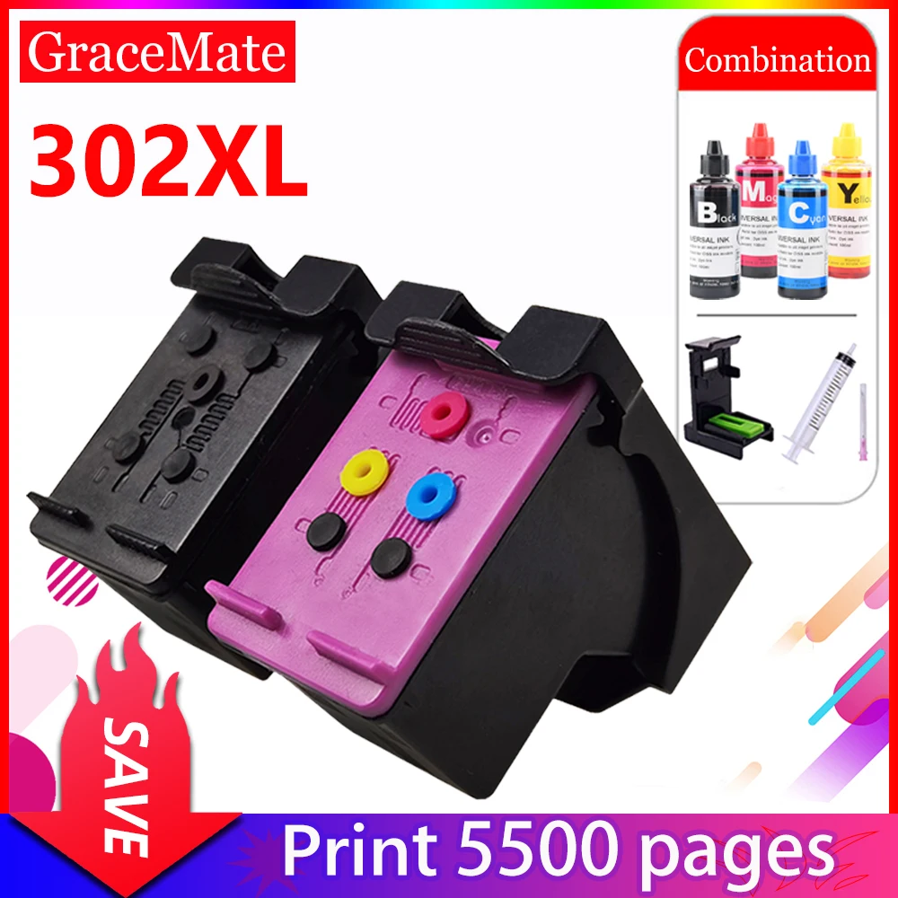 

GraceMate remanufactured 302XL Replacement for hp 302 HP302 XL Ink Cartridge CISS for HP Deskjet 1110 1111 1112 2130 2131 2132