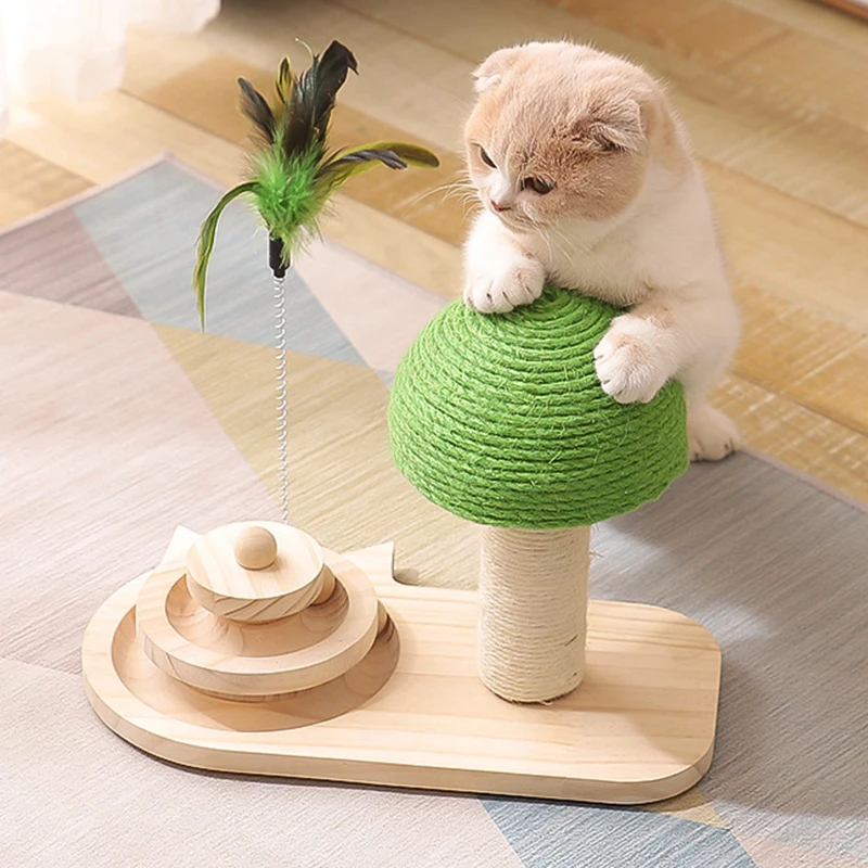 

Cat Scraper Pet Cats Tree Scratching Post With Mushroom Ball Feather Fun Cat Scratcher Toys for Kitten Climbing Jumping Training