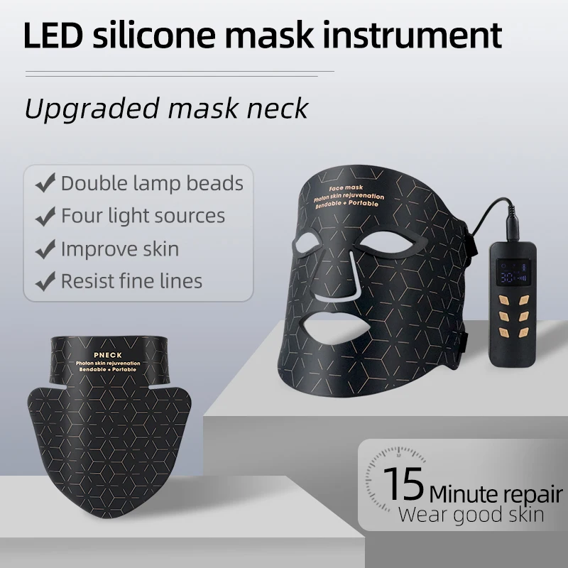 

LED Facial Mask Beauty Skin Rejuvenation Photon Light 4 Colors Face Mask with Neck Therapy Wrinkle Acne Tighten Skin Care Tool