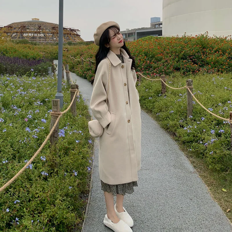 

Clothes Students Button Winter Women Woolen Coat Casual New Thicken Cotton Warm Outerwear Loose Korean Blends