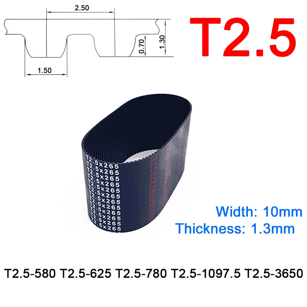 

Резиновый зубчатый ремень ГРМ T2.5, ширина 10 мм, Длина шага 580, 625, 780, 1097,5, 3650 мм, ремень синхронного привода, 1 шт.