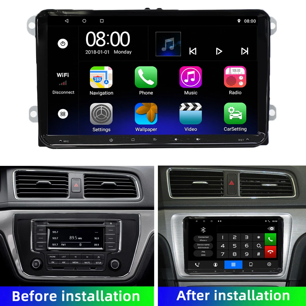 Автомагнитола 2 din 9 дюймов мультимедийный плеер на Android с GPS для Volkswagen Golf Passat b7 b6 Skoda