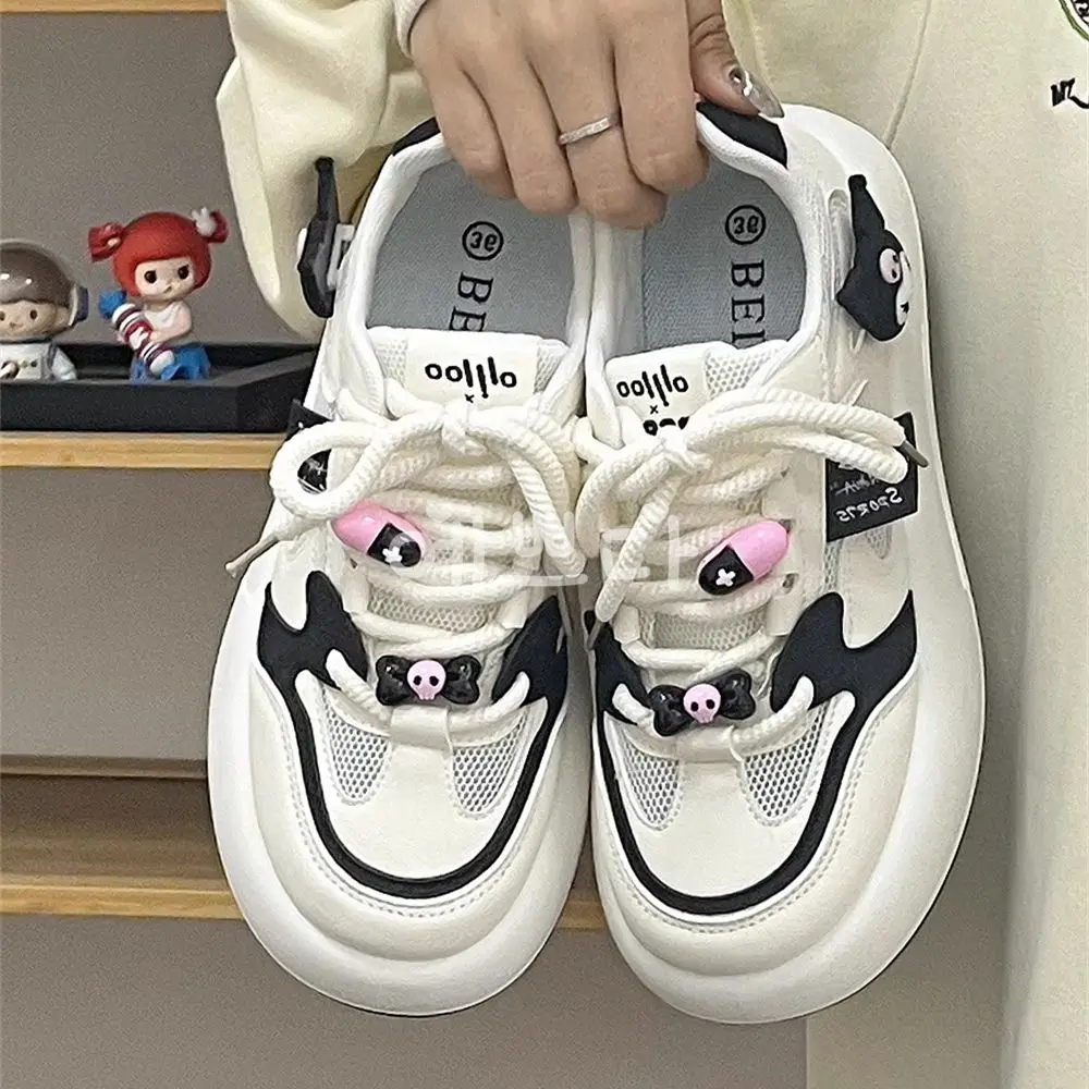 

Kawaii аниме Sanrios сетчатые туфли мультфильм Kuromi летние детские дышащие повседневные спортивные туфли новые круглые головные кроссовки Детские подарок