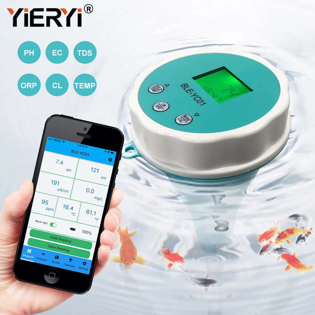 

Yieryi New BLE-YC01 Chlorine Water Pen 6 in 1 Tooth-compatible PH/CL/EC/ORP/TDS/TEMP Meter for Swimming Pool Fish Pond Aquarium