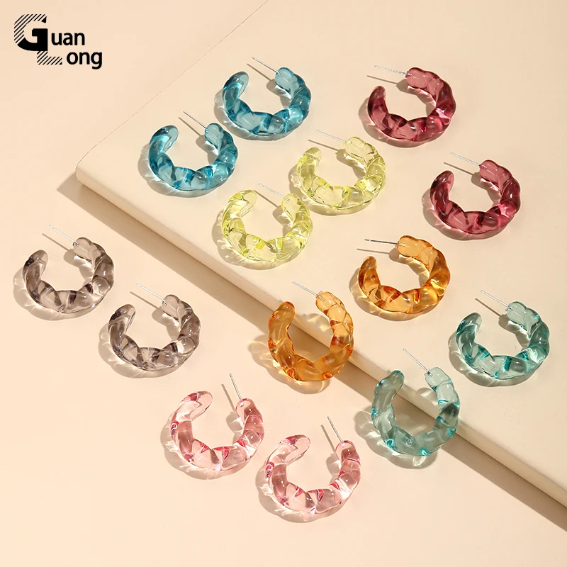 

GuanLong Fashion Korean Cute Hoop Earrings for Women Big Transparent Acrylic Resin Ear Rings Girl Trendy Jewelery Summer Gifts