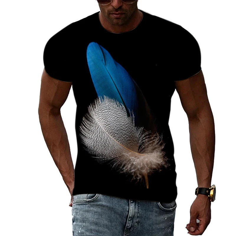 Купи Summer Hot Sale Men's 3D Printed Feather Pattern T-Shirt Round O Neck Casual Sports Breathable Folding Short Sleeve Casual Top. за 133 рублей в магазине AliExpress