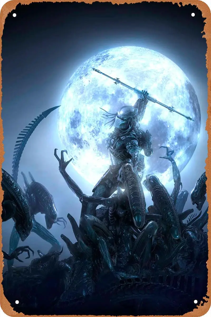 ВИНТАЖНЫЙ ПЛАКАТ из фильма &quotинопланетянин против Хищника&quot жестяной