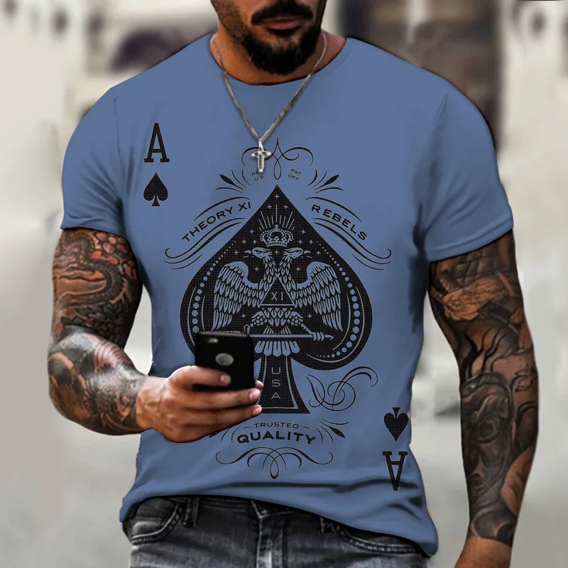 

Interesting design poker Ace of Spades digital printing short-sleeved top high quality atmosphere explosive men's 3D T-shirt