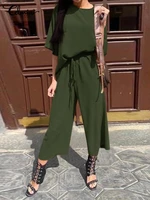 2022 summer celmia women pant suits half sleeve tops and elastic waist wide leg long trousers sets casual loose 2 pcs tracksuits