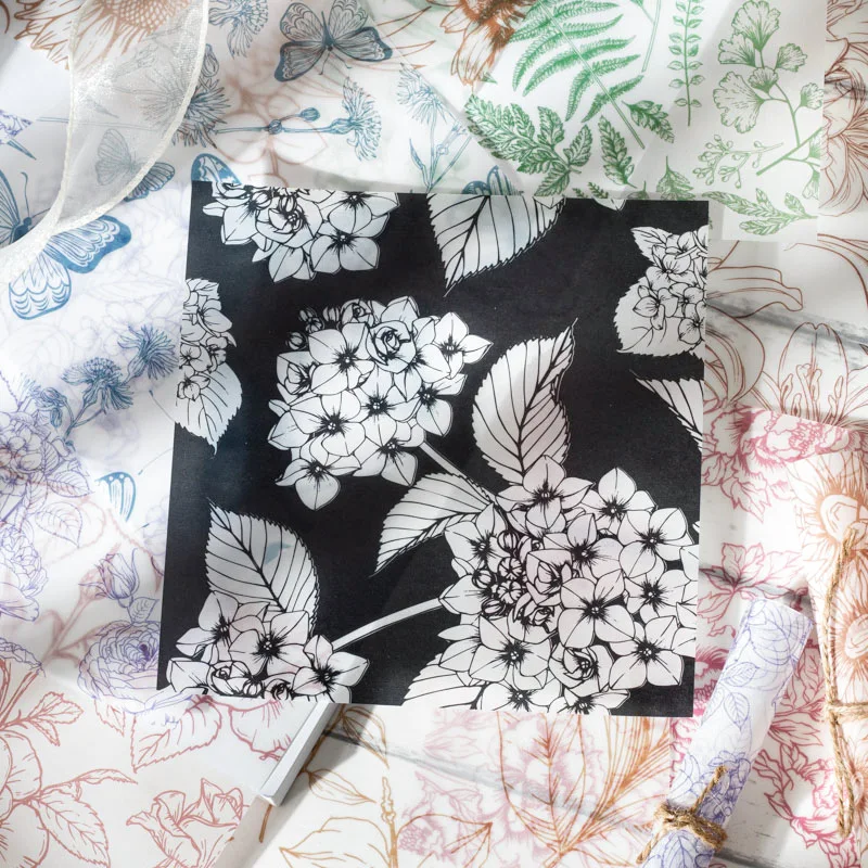 

KiMagic Store 8 Packs Total 80 Sheets Vintage Design Floral Blossoming In Ink Sulphate Paper DIY Background Decoration Gift