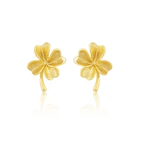 guangyao women 24k gold plated lucky grass small fresh earrings female gold plated clover bridal wedding fine jewelry gift girl