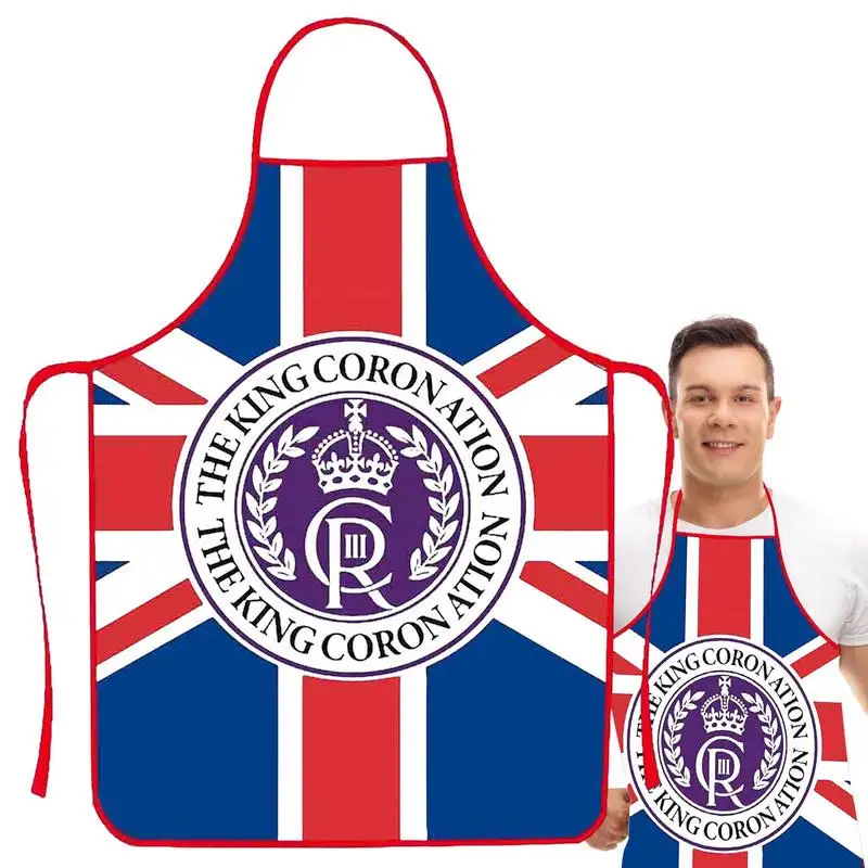 

King Charles Coronation Baking Apron Reusable Union Jack Printed Cooking Aprons For Cooking Grilling Baking BBQ Barber Barista