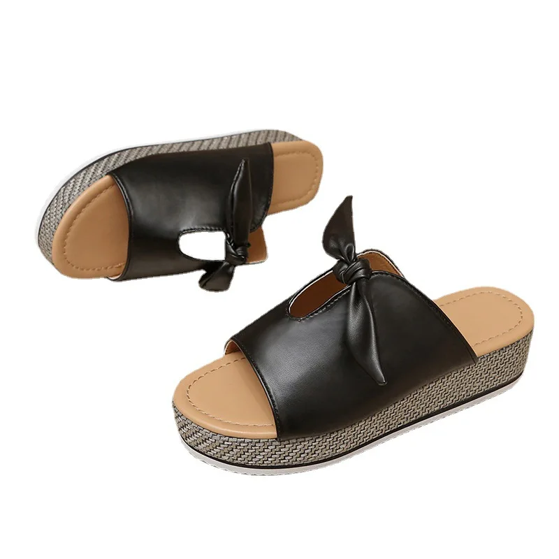 2023 Summer Bow Platform Women's Shoes Large Size European and American Women's Shoes Slippers