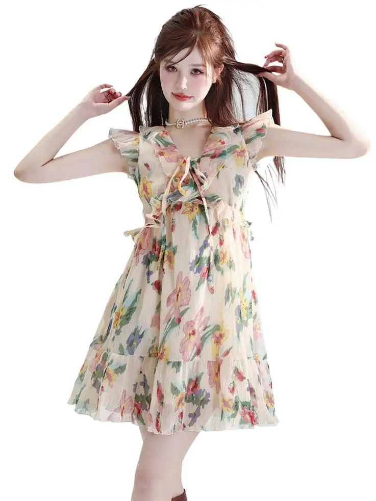 

Женская шифоновая юбка без рукавов, с V-образным вырезом и высокой талией