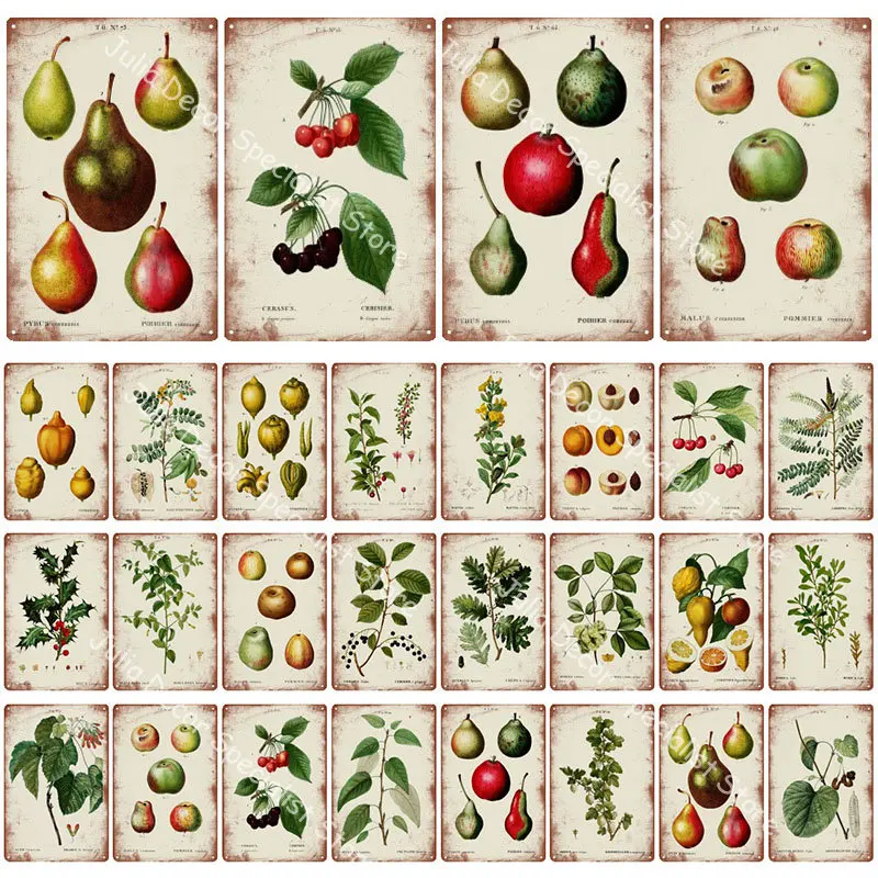 

Vintage Botanical Illustration Metal Sign for Wall Decor Fruits and Plants Decorative Plaque for Home club Decoration Paintings