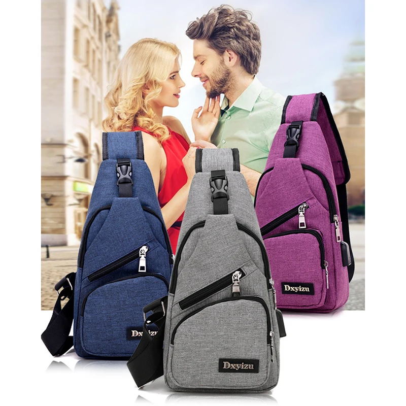 

2022 USB Design Sling Bag Portable Couple Chest Bag Large Capacity Outdoor Sports Bag Crossbody Travel Hiking Bags