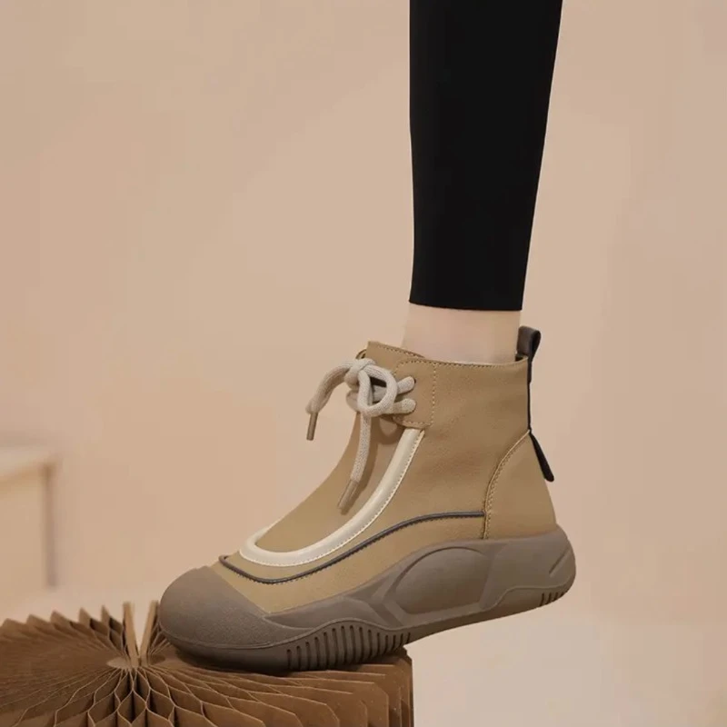 

Женские высокие ботинки на шнуровке, универсальные удобные разноцветные ботинки на толстой подошве, новинка зимы 2023