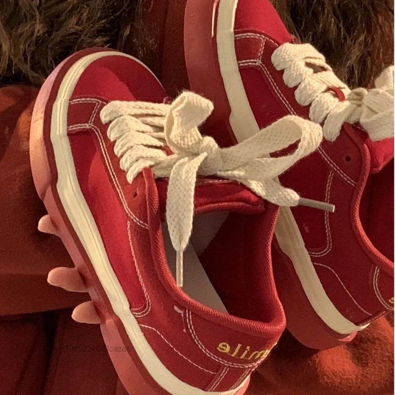 New Red Canvas Shoes Vintage Fashion Women's Sport Shoes Y2k Summer Versatile Sneakers Popular Casual Board Shoes Lace-up Shoes