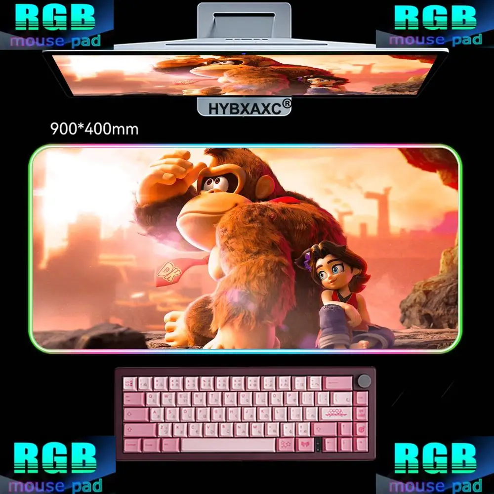 Фото Коврик для мыши RGB LED D-Donkey Kong Bananza, забавный, нескользящий, утолщенный, большой, с защитой от скольжения, для офиса, учебы и игр №2