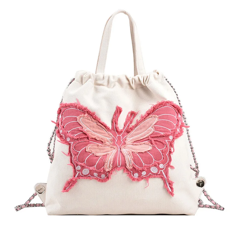 Internet Celebrity Commuter Women's Small Back 23 New Niche Personality Embroidered Backpack Trend Drawstring Bucket Bag