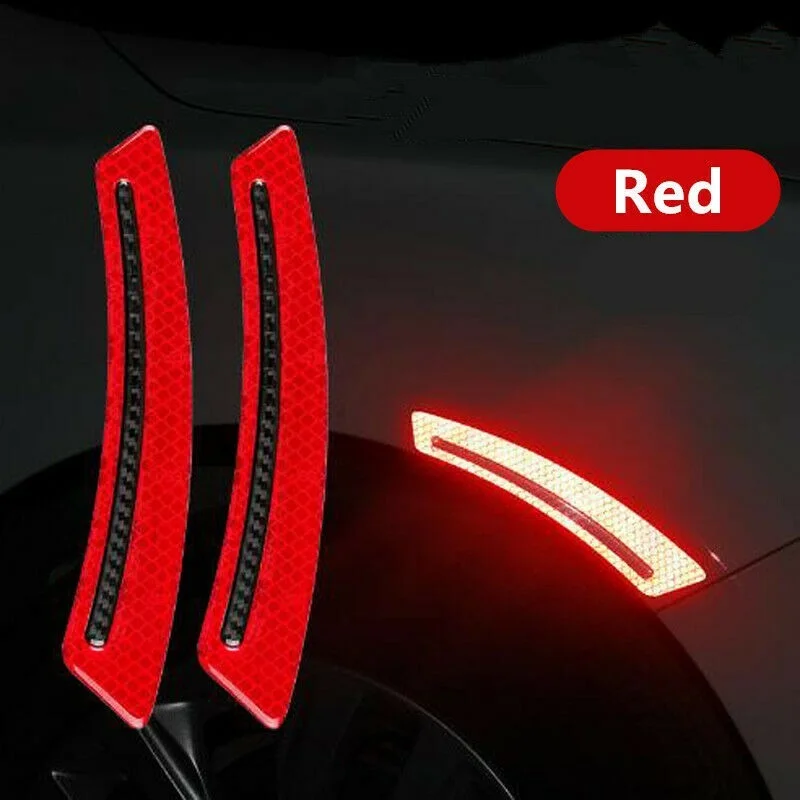 

2Pcs Red Car Wheel Eyebrow Fender Reflective Stickers Decals Carbon Fiber Strip