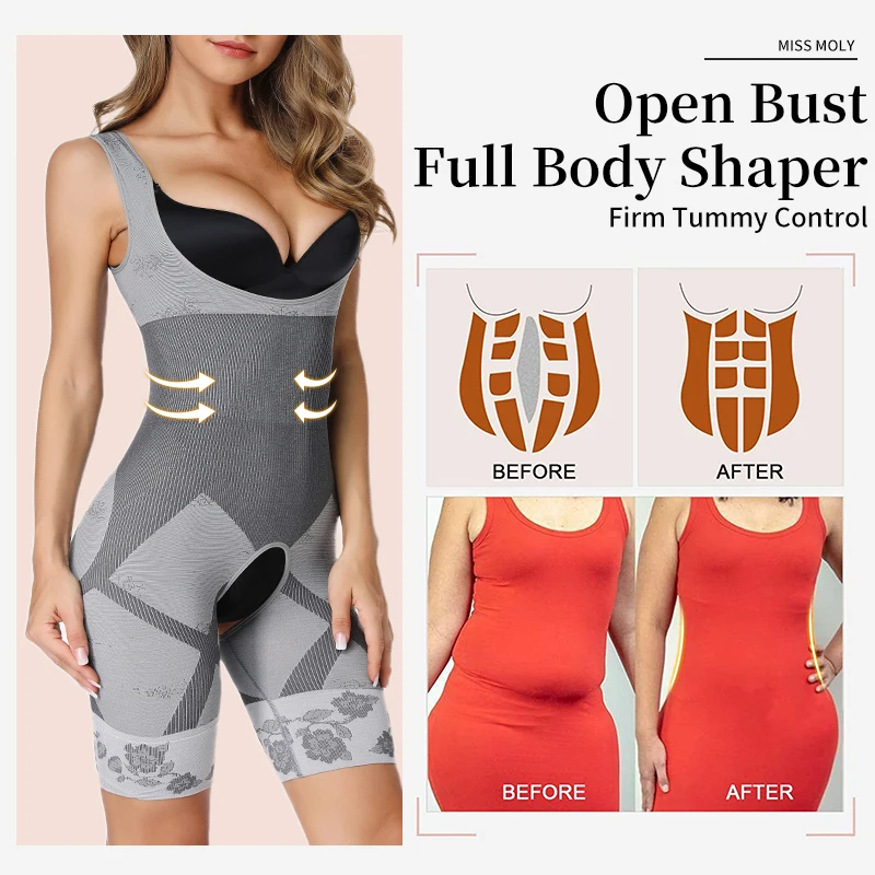 Full Body Shaper Women Bodysuit Shaperwear Tummy Control Fajas Slimming Underbust Open Crotch Underwear Patchwork Jumpsuit