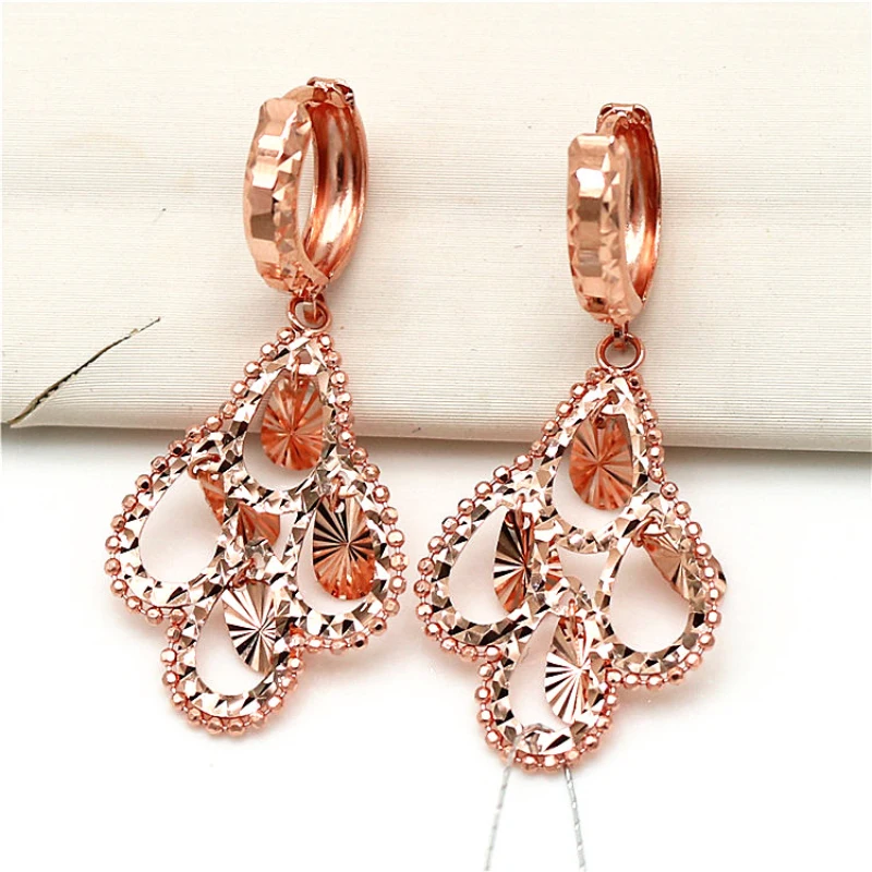 

585 purple gold geometric shining starry earrings for women fashion and elegant 14K rose gold ear buckle gift for girlfriend