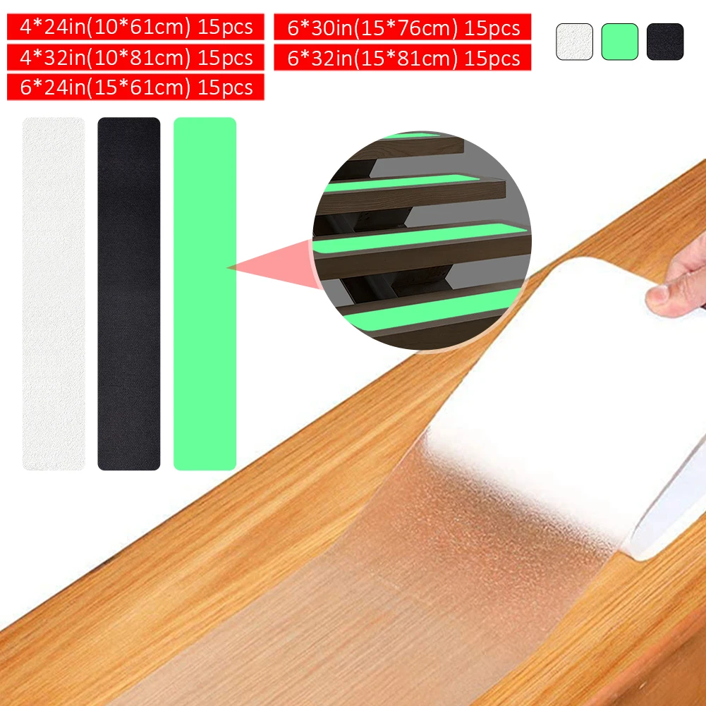 

15Pcs Self Adhesive Non-slip Stairs Steps Stickers Waterproof Night Safety Anti Slip Strips Strips For Bathroom Safety Tape Pad