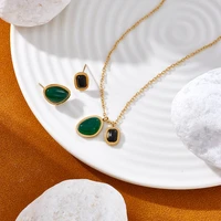 carlidana luxury vintage ins niche design stainless steel green black agate stone necklaceearrings for women jewelry gift