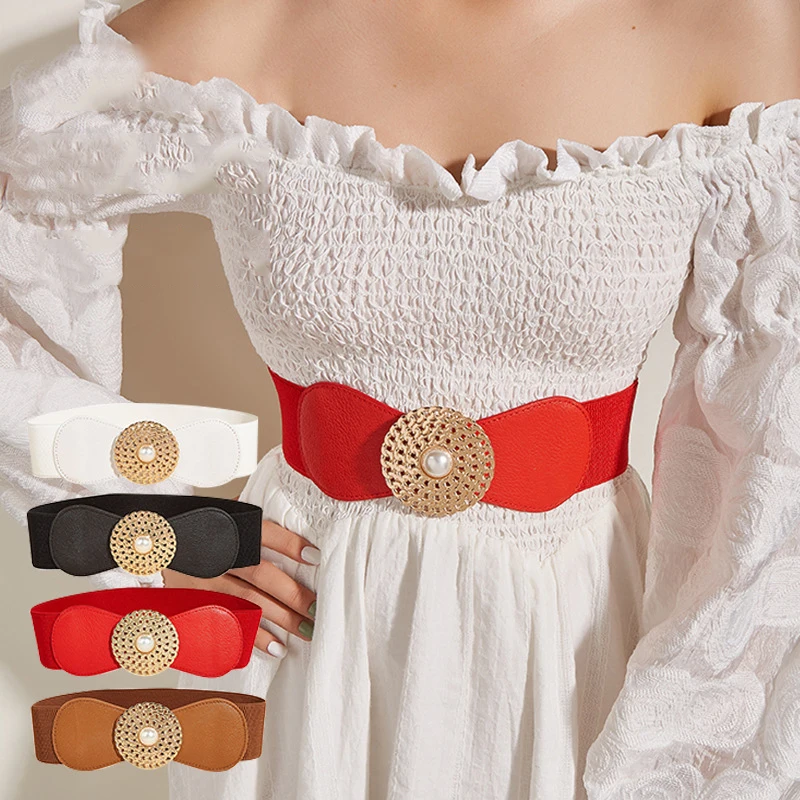 

Широкий пояс с металлической пряжкой для женщин, однотонный эластичный пояс, декоративные аксессуары для пальто, свитера