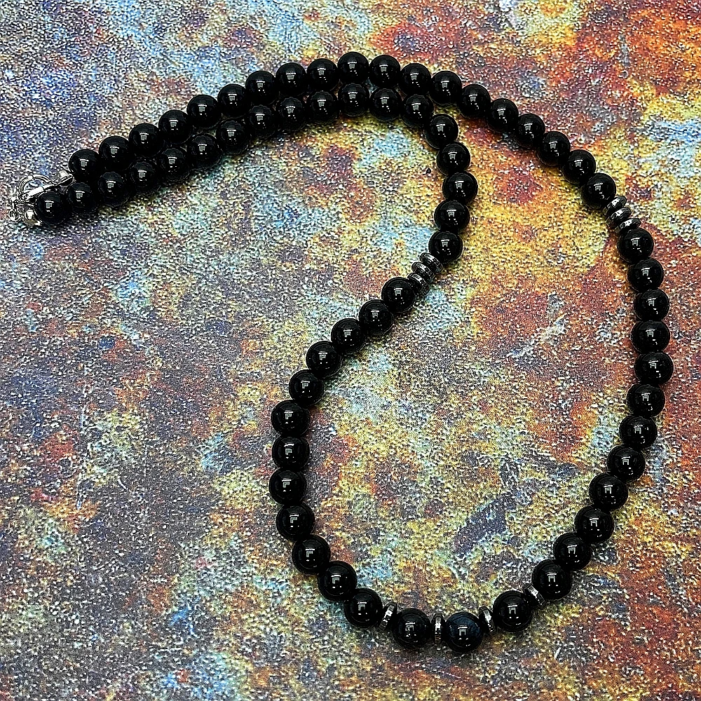 AAA черный тигровый глаз турмалин мужское ожерелье из бисера натурального камня