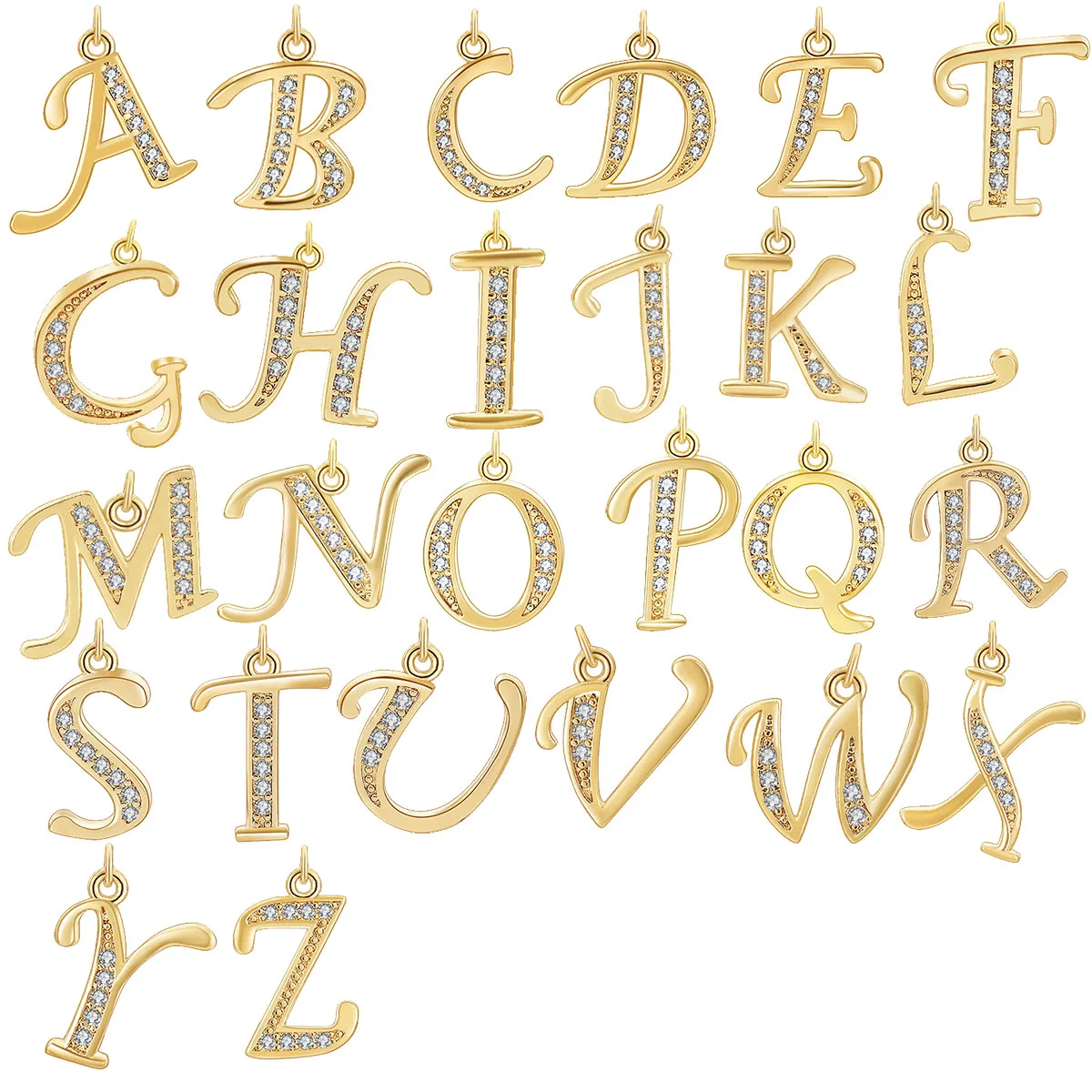 

A-Z Initials Gold-plated Pave Micro CZ Letter 26 Alphabet Pendant For Bracelet Necklace Earring Handmade Making Accessories Gift